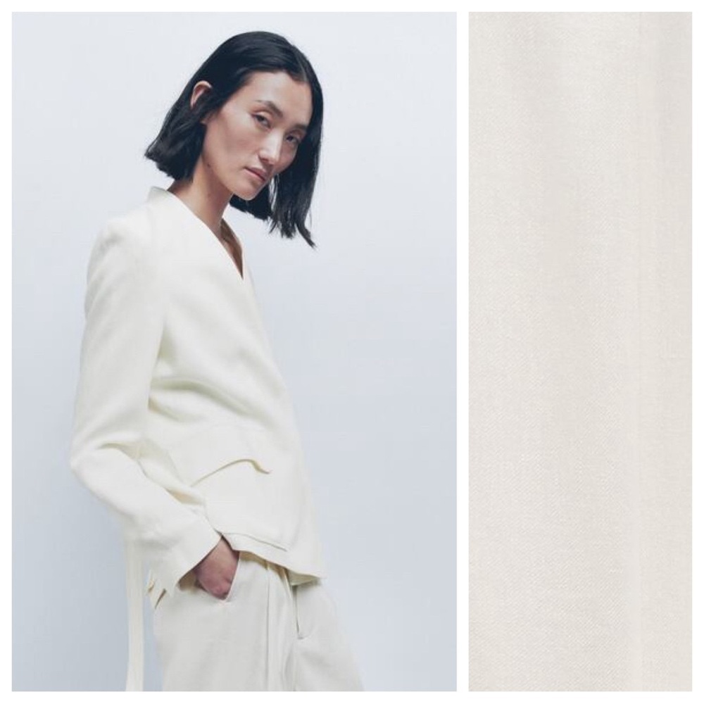 NWT. Zara Oyster White Linen Blend Blazer. Size S. - Picture 4 of 11